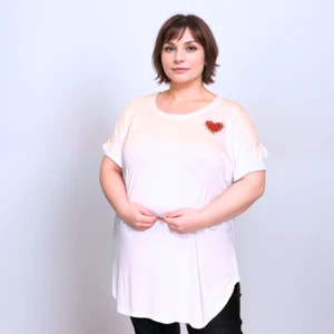 ROCKTHOSECURVES WOMENS WHITE DIPPED HEM T-SHIRT WITH RED HEART - Picture 1 of 4