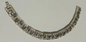 Vintage Ledo silberfarben blau & klar Strass offen Gliederarmband 7" - Bild 1 von 9