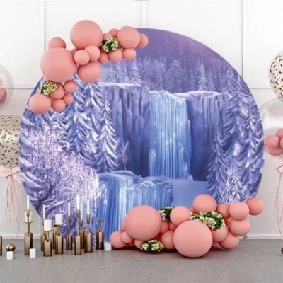 Round Snow Queen Backdrop Winter Frozen Birthday Party Photo Background Decor - Image 1 of 4