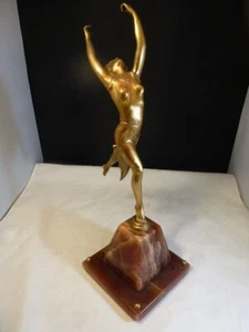 Superb Art Deco bronze  cold painted  GOLD SCULPTURE FIGURE DANCER - Picture 1 of 7