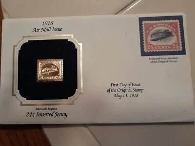 US 1918 Air Mail Issue First Day Cover 22K Gold Replica 24 Cent Inverted Jenny - Image 1 of 4