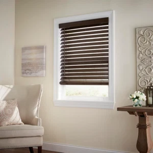 39x64 Inch Espresso Faux Wood Blind Cordless Room Darkening Privacy Window Shade - Picture 1 of 12