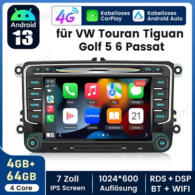 4+64G Carplay 7"Radio For VW/Skoda/Seat Android Stereo SWC WIFI GPS NAVI Unit BT - Bild 1 von 4