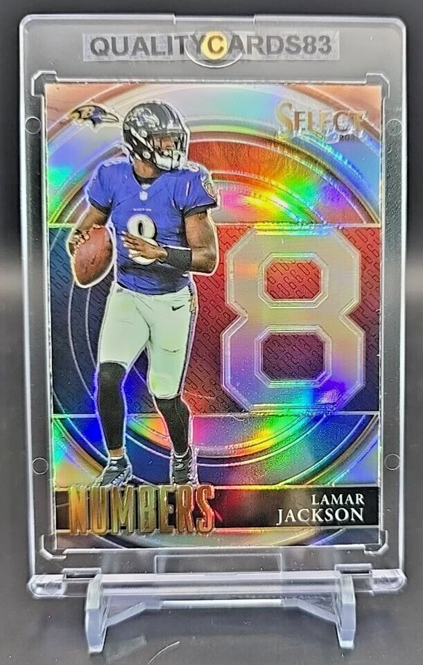 LAMAR JACKSON RAINBOW HOLO FOIL INSERT CARD WITH CASE BALTIMORE RAVENS - Image 1 of 4