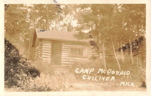 Gulliver Michigan MI Camp McDonald Log Cabin Lake Vintage 1930 RPPC Postcard 731 - Picture 1 of 2