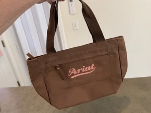 Ariat Brown Canvas Tote Bag With Pink Embroidery - Picture 1 of 9