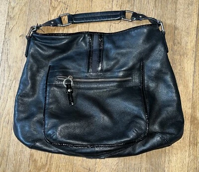 "Bolso de hombro hobo de cuero negro Charles David grande 16""x14""" Foto 1 de 4