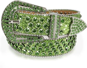 Women Men Rhinestones Belt Bling Cowboy Studded Leather Belt Diamond Waist Belt - Picture 1 of 23