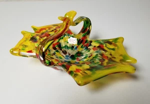 Vintage Art Glass Candy Dish Multicolor - yellow butterfly pattern  - Picture 1 of 11
