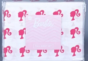 BARBIE MOVIE WHITE & PINK SIGNATURE 100% Cotton FULL Sheet Set - Picture 1 of 2