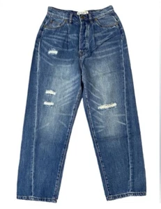 Sandrine Rose x Free People Jeans Distressed Straight Leg Button Fly Blue NWT - Picture 1 of 10