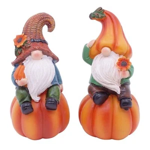 2PCS Fall Gnome Pumpkin Decor for Harvest Thanksgiving Figurine 6.5 inch Poly... - Picture 1 of 6