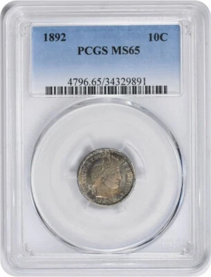 1892 Barber Silver Dime MS65 PCGS - Image 1 of 2