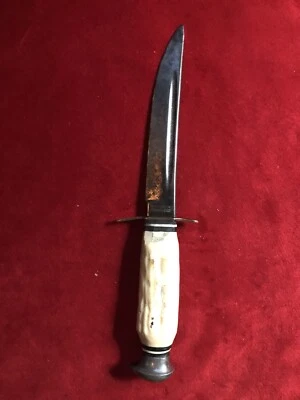 Cuchillo de caza vintage Solingen ALEMANIA OLSEN CUCHILLO CO asta mango de ciervo Foto 1 de 3