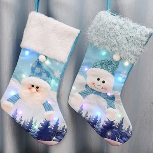 Blue LED Christmas Stocking With Snowman Embroidery - Picture 1 of 12