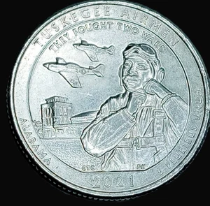 2021 PTuskegee Airmen Quarter Error 2 Die Chipsa Cut Forehead DDR on this BU GEM - Picture 1 of 13
