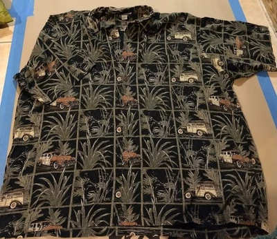 Boca 经典夏威夷衬衫男式 3X Aloha Woody's 竹黑色灰色 — 第 1/4 张图片