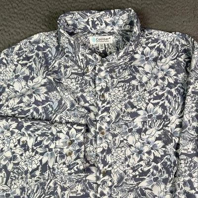 Camisa Coolibar Para Hombre 2XL Azul Gris Floral UPF 50 Manga Larga Sol Pesca Botón Foto 1 de 4