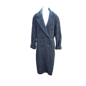 Vintage J. G. Hook Gray Wool Double Breasted Trench Coat Plaid Vented Fits L/XL - Picture 1 of 20