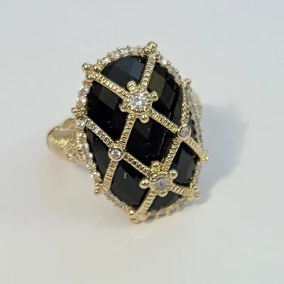 Anillo Arielle Judith Ripka revestido de oro 14K, ónix negro y circonita cúbica, talla 7 Foto 1 de 4