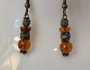 Vintage Boho Kunsthandwerk Sterlingsilber baumeln baltischer Bernstein Ohrringe - Bild 1 von 7