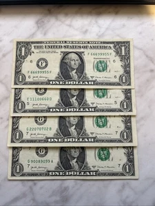 LOT OF (4) 2017 A Fancy  SERIAL US $1 DOLLAR BILLS TRINARY NOTES - Picture 1 of 1