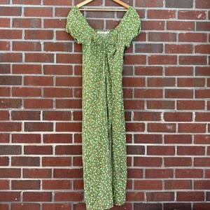 Liberty Love Womens Size L Green Floral Smocked Back Milk Maid Dress Puff Sleeve - Picture 1 of 8