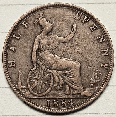 Great Britain 1884 Half 1/2 Penny Nice Condition Coin Queen Victoria - Image 1 of 2