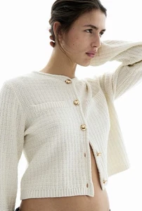 H&M Ivory Cream Silver Button Crop Textured Knit Sweater Cardigan - Picture 1 of 6