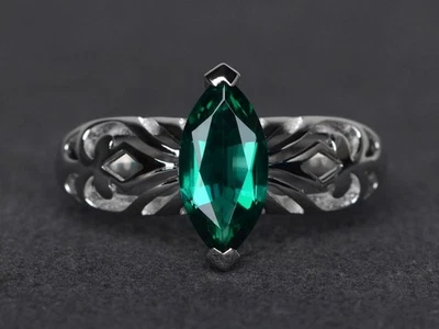 925 Sterling Silver Dainty Emerald Lab Created Women Ring Duty Free - Image 1 of 4
