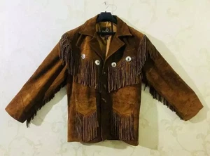 Herren Buckskin Leder Wildleder Jacke Fransen Bergmann Indianer - Bild 1 von 3