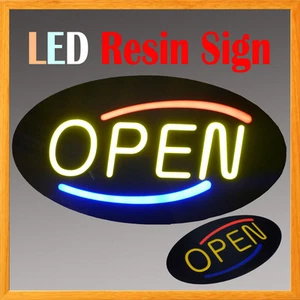 Beleuchtetes LED Harz Fenster Schild OFFEN Nicht Neon Display 17" x 9" Oval - Bild 1 von 4