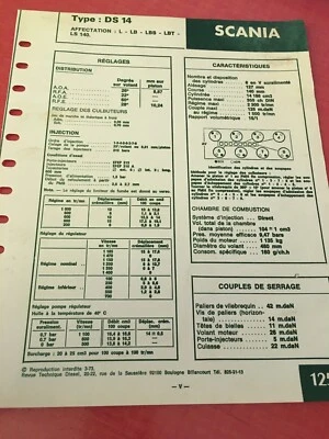 Scheda Tecnica Automobile Motore Scania DS14 L LB Lbs Lbt LS140 Edizione 1973 - Immagine 1 di 2