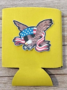 American Flag Bald Eagle Can Koozie Yellow Foam Collapsible Beer Soda - Picture 1 of 1