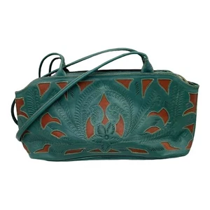 LEADERS IN LEATHER Hand Tooled Cutout Multi Color Leather Purse Bag - Picture 1 of 12