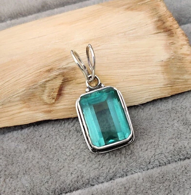 Schöner Aqua-Apatit Edelstein 925 Sterlingsilber Handgefertigter Anhänger S-38 - Bild 1 von 4