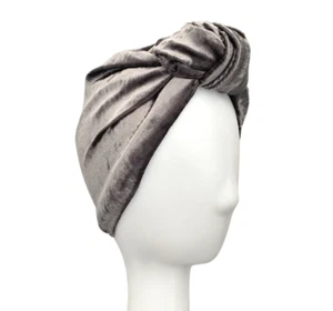 Full Velvet Turban Hat for Women Silver Grey Front Knot Vintage Style Turban Hat - Picture 1 of 6