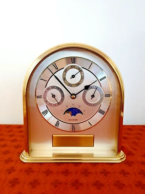 HIGH QUALITY DESK or MANTEL CLOCK by BUCHERER 3 SUB DIALS MOONPHASE rrp £2,750 - Image 1 of 4