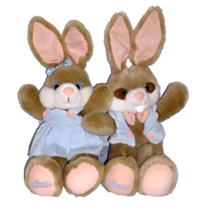 Applause PETER and PATTY COTTONTAIL Brown Bunny 14" Rabbits Blue Dress Vest 1991 - Picture 1 of 10
