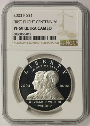 2003-P First Flight Modern Commemorative $1 Proof PF 69 Ultra Cameo NGC Cover