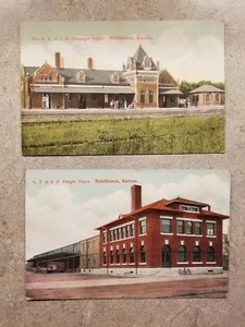 2 Hutchinson KS Kansas Postcards - A.T.&S.F. Passenger & Freight Depot Railroad - Picture 1 of 4
