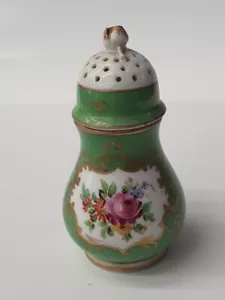 Antique Green Sevres Salt Shaker Hand Painted Flowers-Absolutely Great! - Picture 1 of 8