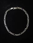 7" x 3mm Solid Sterling Silver Figaro Chain Bracelet. Italy, NWOT!