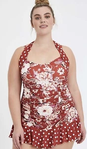 Vestido de baño corto retro halter acanalado tórrido para mujer - floral TALLA 1 1X 14-16 NUEVO CON ETIQUETAS - Imagen 1 de 5