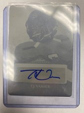2021 Leaf Ultimate Draft Yellow Plate Portrait Autographs T.J. Vasher Auto 1/1