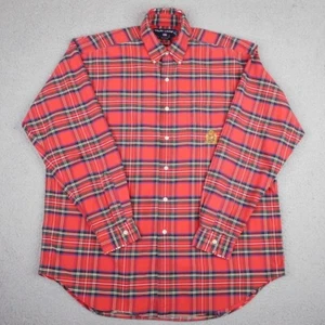 Vintage Ralph Lauren Shirt Mens Large Red Plaid Crest Logo Sport Button Down 90s - Picture 1 of 13
