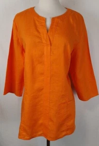 Coldwater Creek Linen Tunic Women Sz PXL Side Split Pullover 3/4 Sleeve V Neck - Picture 1 of 24