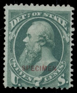 US #O61S, 7¢ State Dept SPECIMENT Ovpt in Red, no gum as issued, scarce, F/VF - Picture 1 of 1