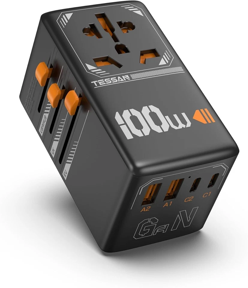 Universal Travel Adapter 100W International Plug Adaptor with 2 USB C 2 USB A - Image 1 of 4