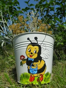 DekoEimer Übertopf Handbemalt Niedlich Biene Hummel Garten Willkommen wetterfest - Bild 1 von 12